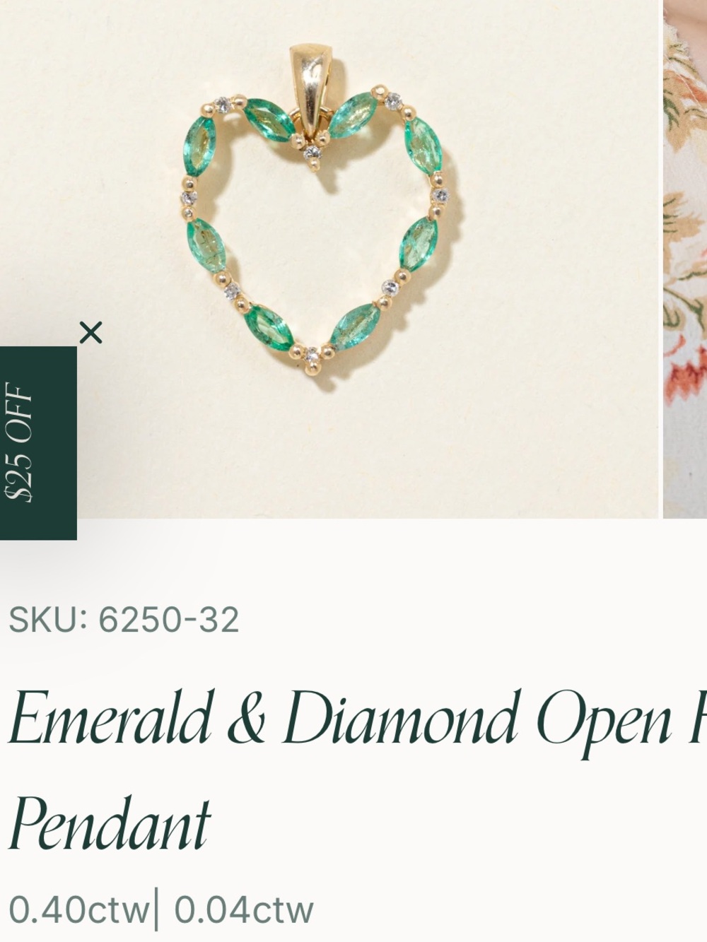 10kt Emerald & Diamond Open Heart Pendant
